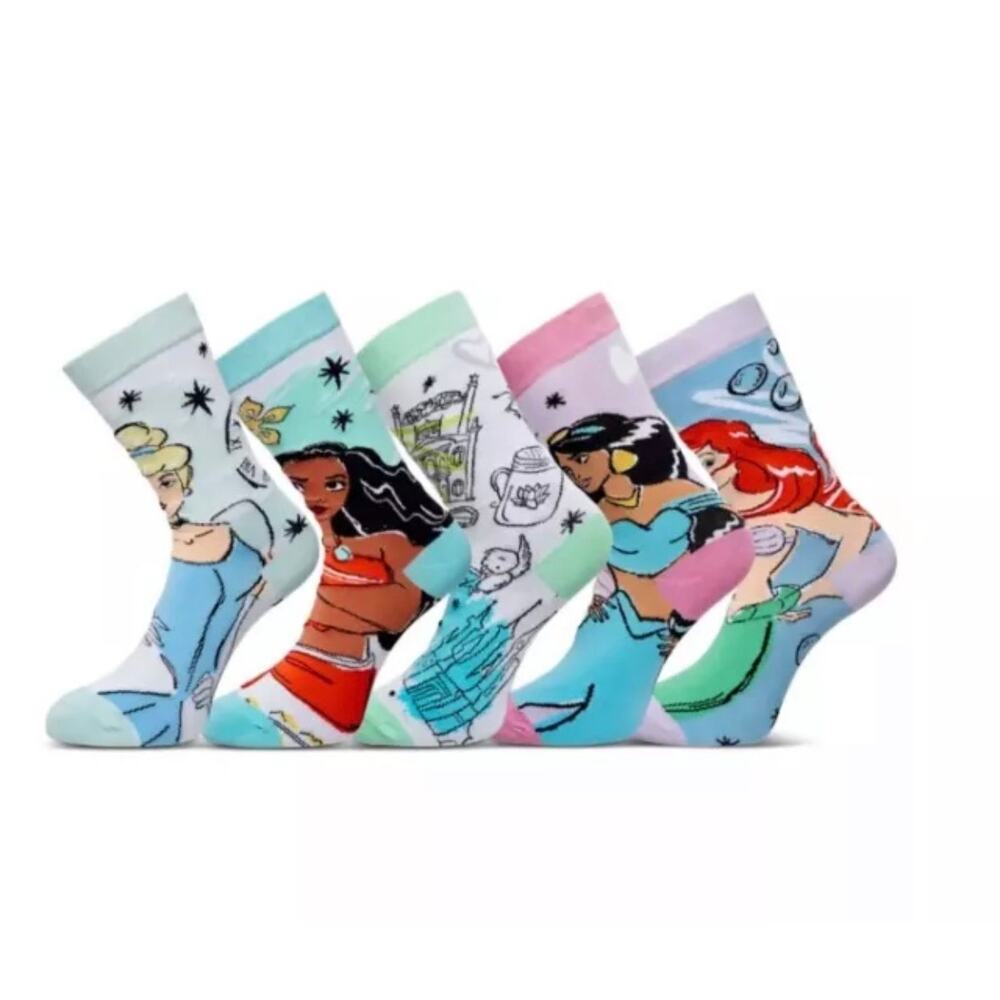 GIRLS DISNEY PRINCESS SOCKS SET ONE SIZE FITS MOST FIVE PAIR NWT